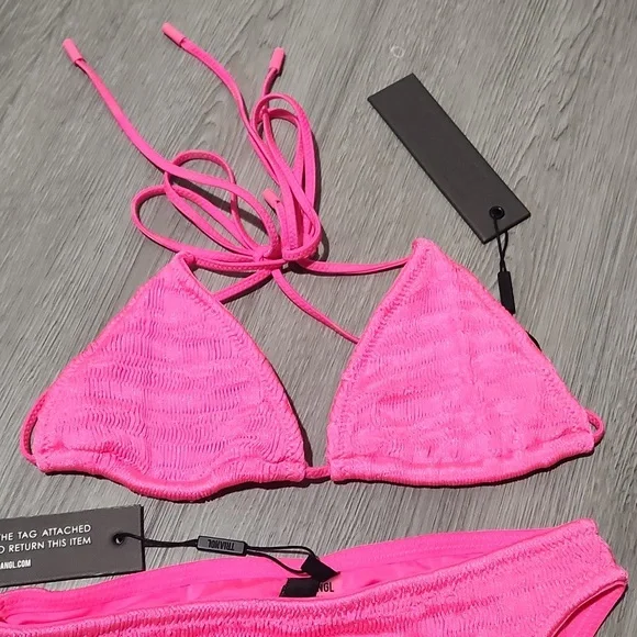 Hot pink thread swim set with bonus bag high waist bottoms string top - Picture 3 of 7